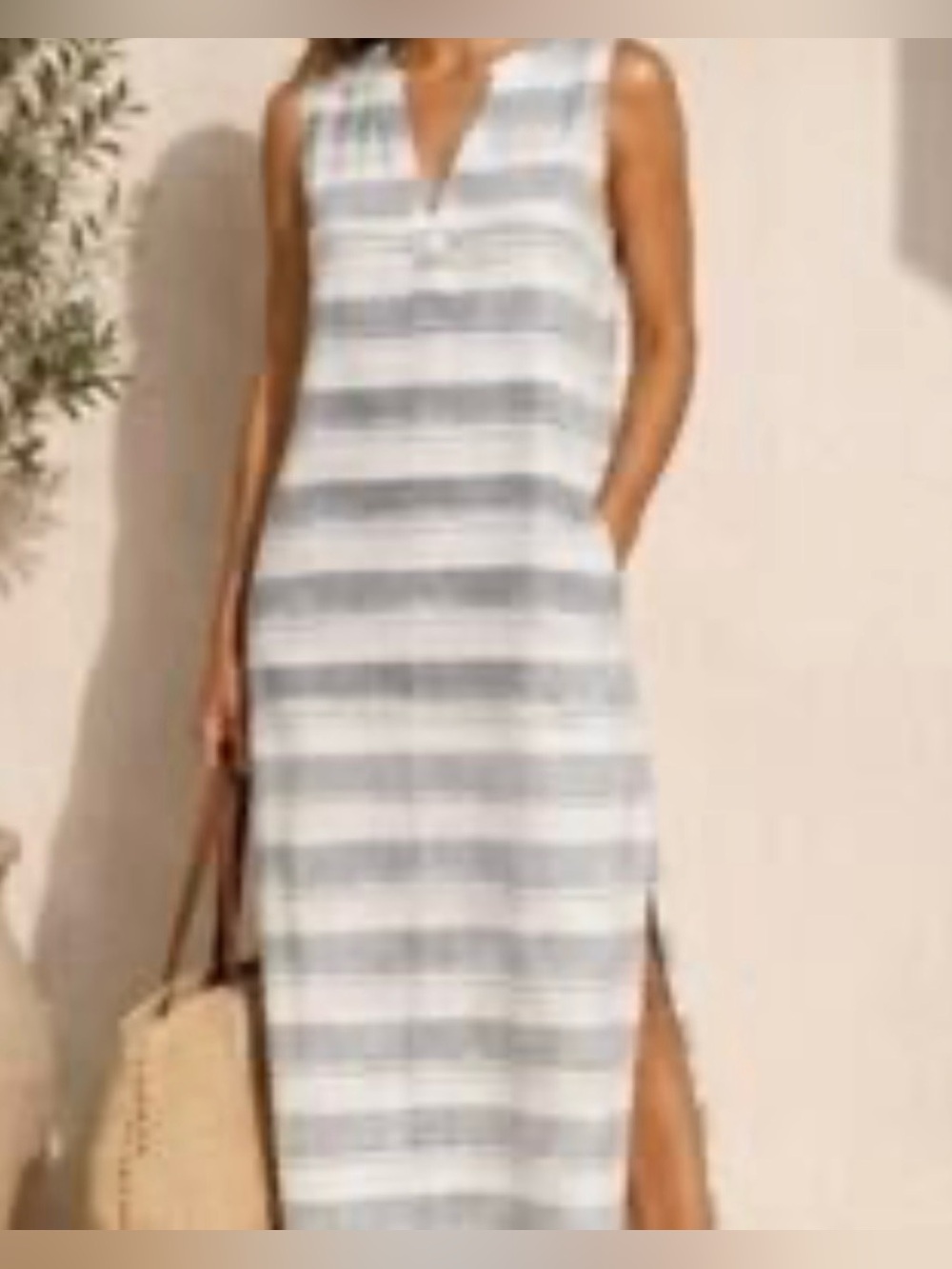 Athleta White and Gray Striped Sleeveless Maxi Dress - Picture 4 of 4